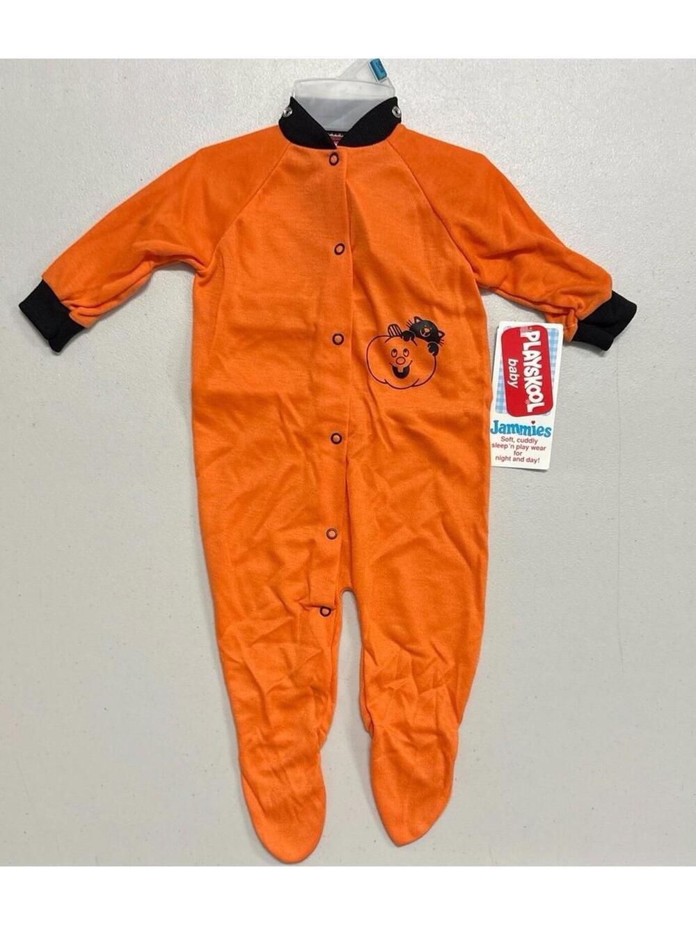 NWT Vintage PlaySkool Jammies Halloween Pumpkin Footed Pajamas 6-12M
